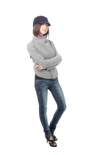 Cool young girl with blue jeans — Stock Photo, Image