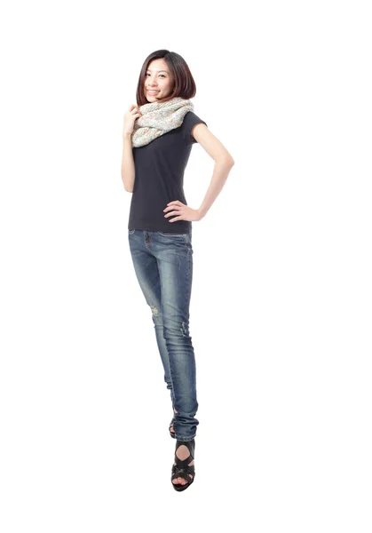 Cool young girl with blue jeans — Stock Photo, Image