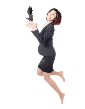 Young Business woman happy jump and throw shoes into air clipart