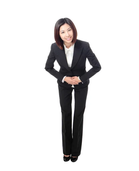 Full length of business woman take a bow — Stock Photo, Image