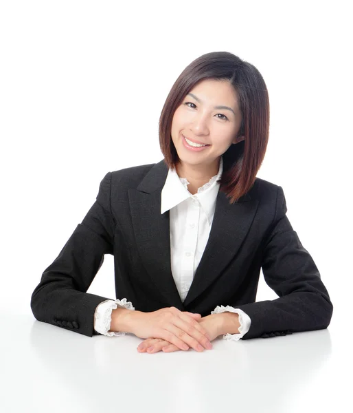 Sorriso mulher de negócios com fundo branco — Fotografia de Stock