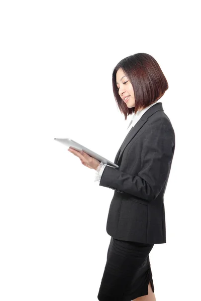 Business woman smile using tablet pc — Stock Photo, Image