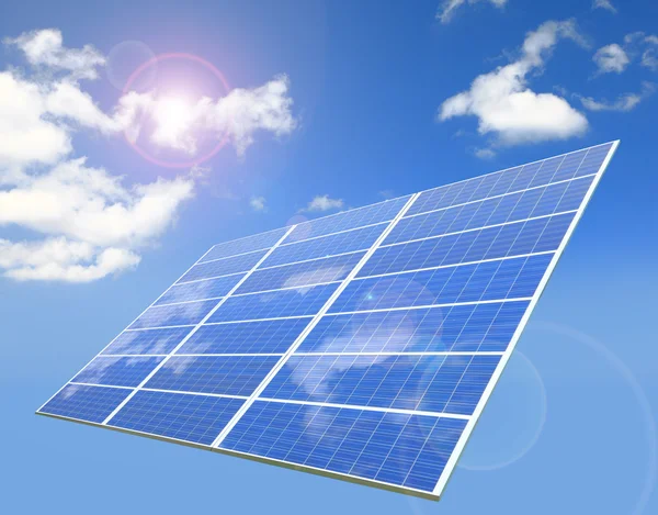 Sunlight ,blue sky and white cloud reflection on Solar Panel — Stock Photo, Image