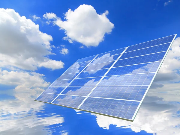 Blue sky and white cloud reflection on Solar Panel — Stock Photo, Image