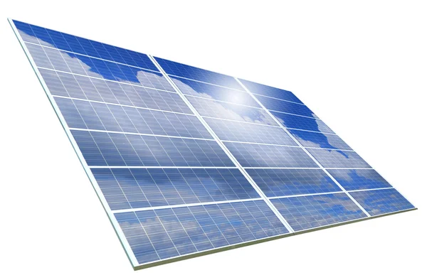 stock image Solar Panel with reflection of blue sky ,white cloud and sun