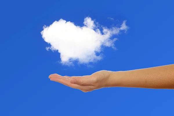 Hand holding a white cloud — Stock Photo, Image