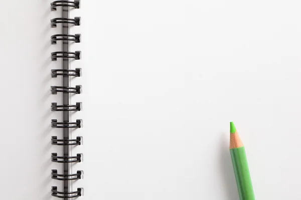 Notebook a zelená tužka — Stock fotografie