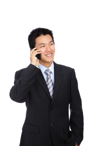 Junger Geschäftsmann spricht glücklich Handy — Stockfoto