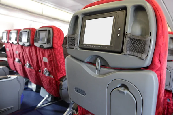 空中飞机的乘客座位上的液晶显示器 — 图库照片