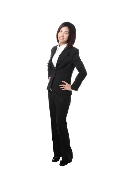 Full längd business kvinna säker leende stående — Stockfoto
