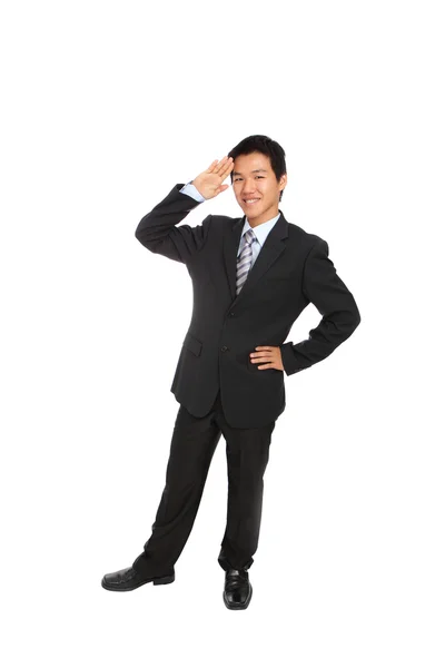 Ja meneer! zakenman geeft salute — Stockfoto
