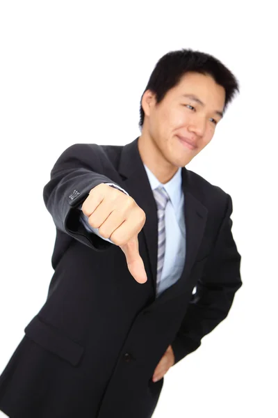Obchodní muž ukazuje palec dolů ruce znamení — Stock fotografie