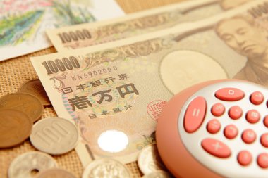 Japanese yen (ten thousand money ) with calculator clipart
