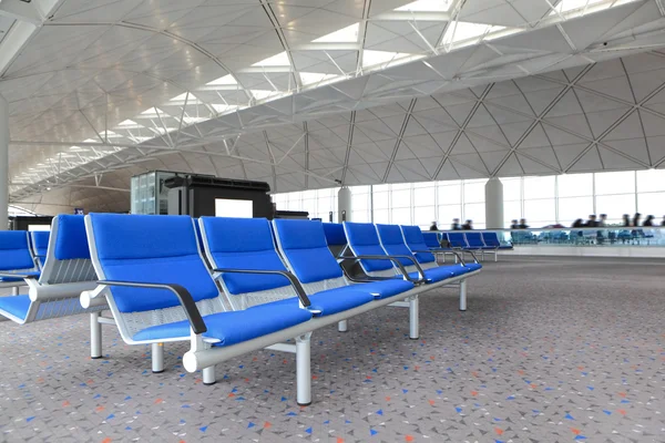 Linha de cadeira azul no aeroporto — Fotografia de Stock