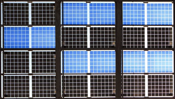 Close up of solar panel with sunshine — Stock Photo, Image