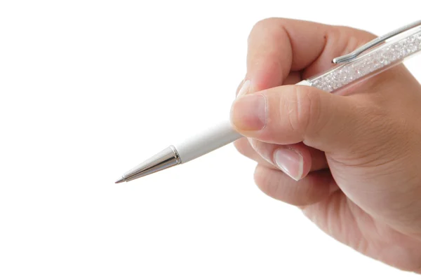 Emberi kéz a írásban toll — Stock Fotó