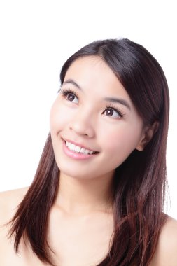 Beauty woman smiling looking at copy space clipart