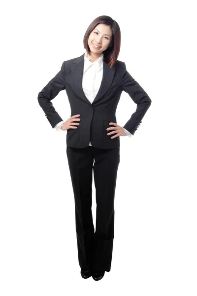 完全な長さのビジネス女性の自信を持って笑顔立ち — ストック写真
