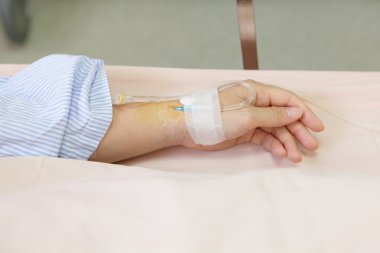 Patient's hand with an intravenous drip clipart