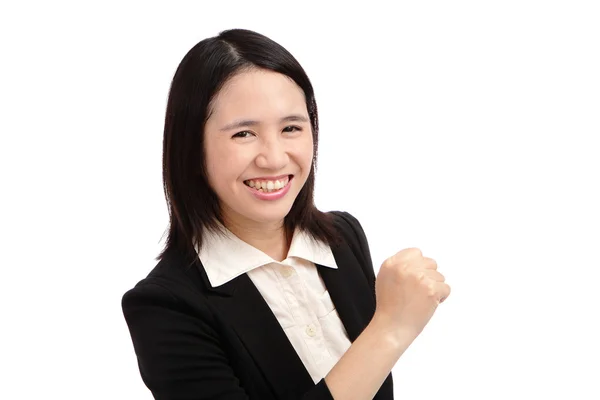 アジア ビジネスの女性の肖像画を作る拳 — ストック写真