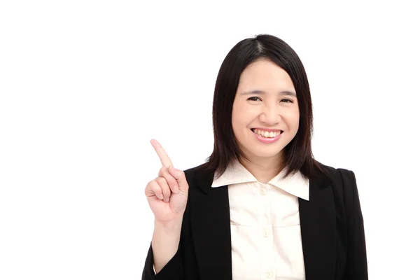 Negócios asiático mulher aponta dedo — Fotografia de Stock