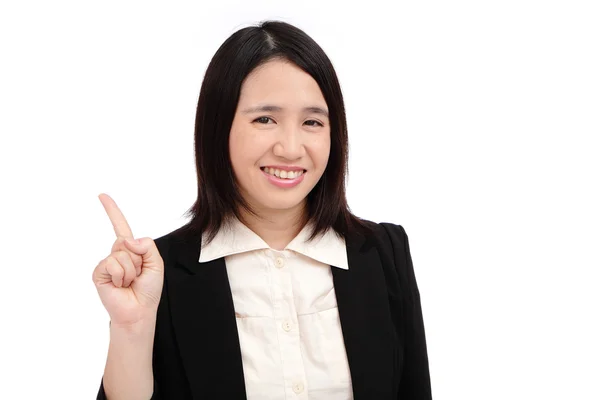 Business asian woman points finger — Stock Photo, Image