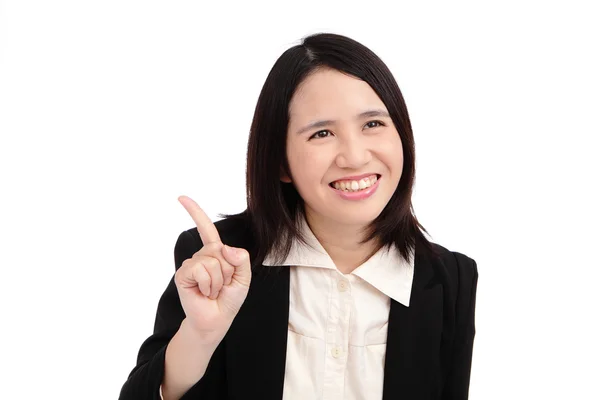 Бізнес азіатська жінка вказує пальцем — стокове фото