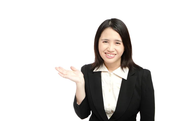 Asiático mujer de negocios sonrisa introducir — Foto de Stock