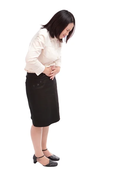 Mulher de negócios sofre de dor de estômago — Fotografia de Stock