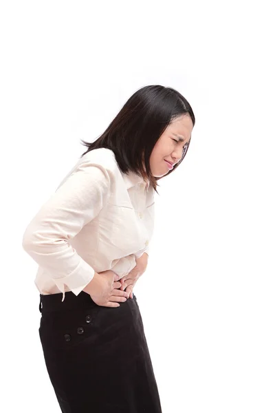 Biznes kobieta cierpi na bóle brzucha — Zdjęcie stockowe