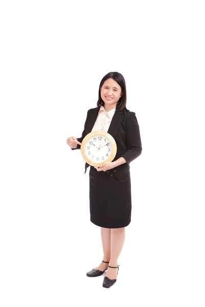 Negócios asiático mulher segurando relógio — Fotografia de Stock