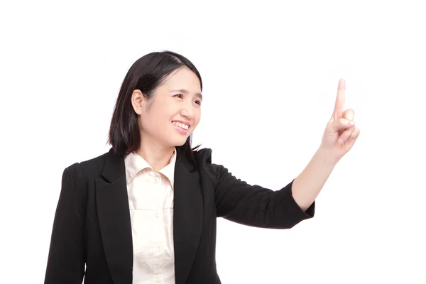 Business woman points out her finger — Stock Photo, Image