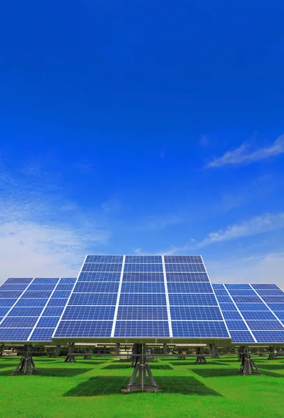 Solarmodul mit grünem Gras — Stockfoto