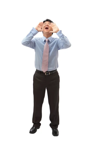 Young business man shouting out loudly — Stock Photo, Image