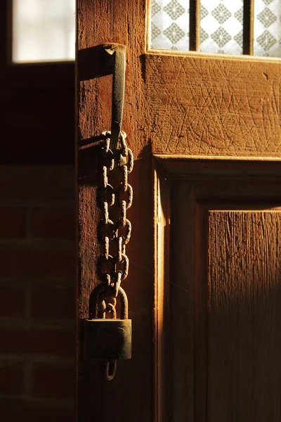 stock image Old Lock Key on Wood Door