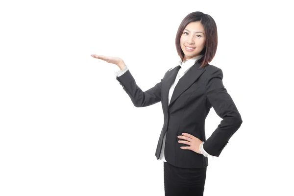 Young business woman introducing something — Stock Photo, Image