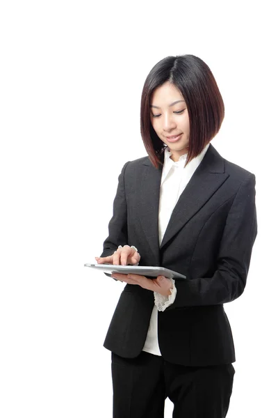 Happy business woman usiing tablet pc — Stock Photo, Image