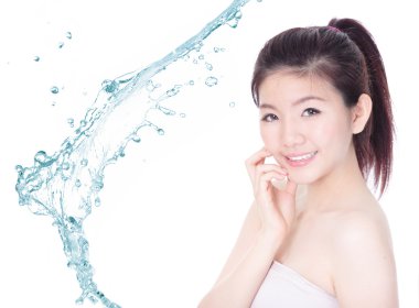 Young woman smile face skincare with splash of water clipart