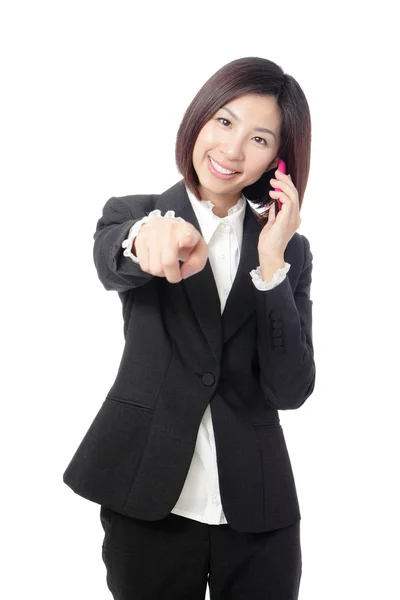 Geschäftsfrau spricht glücklich Handy — Stockfoto