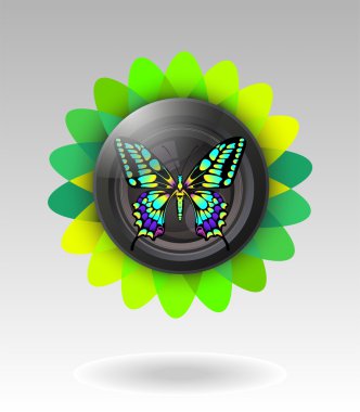 Lens with butterfly. vector illustration clipart