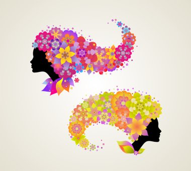 Female profile with floral hair clipart