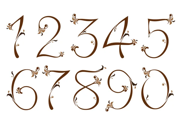Brown floral numbers — Stock Vector