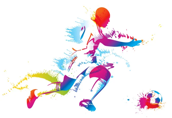 Soccer player kicks the ball — Stock Vector