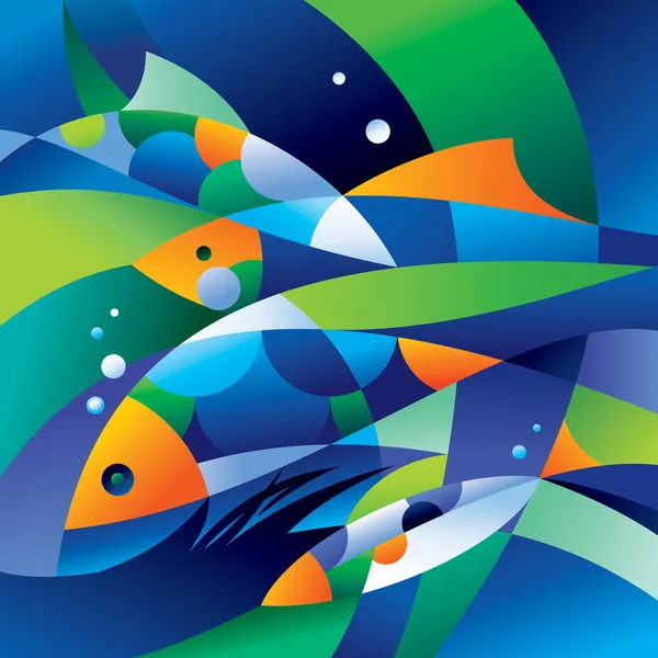 Abstract fishes in the depths of the ocean — Stok Vektör