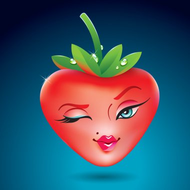 Cute strawberry girl in the form of heart. Icon for themes like clipart