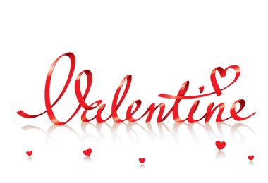 Valentine card with red lettering and small hearts. clipart