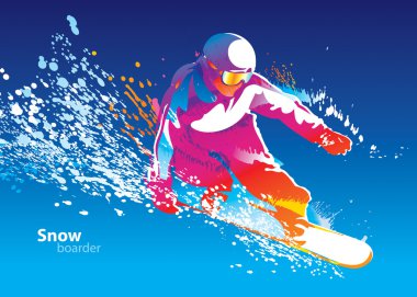 genç bir adam üzerinde mavi gökyüzü ba snowboard renkli bir rakam
