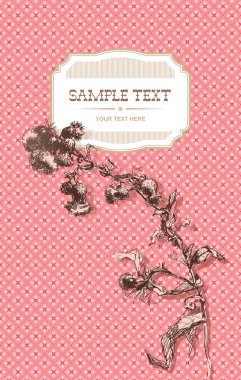 Vintage cover with thistle (Cirsium) on a pink patterned backgro clipart