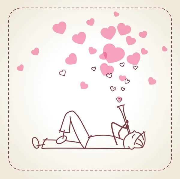 男孩玩一个管道米色回情人节贺卡 — 图库矢量图片