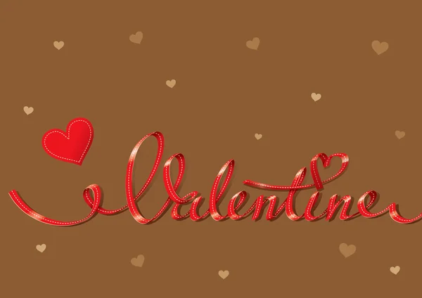 Tarjeta de San Valentín con letras rojas y corazones pequeños en una ba marrón — Vector de stock